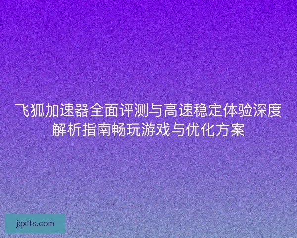 飞狐加速器全面评测与高速稳定体验深度解析指南畅玩游戏与优化方案